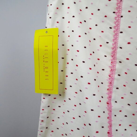 NWT Helen Wang Pink Swiss Dots Trumpet Skirt with Embroidered Seam Detail - Picture 9 of 14
